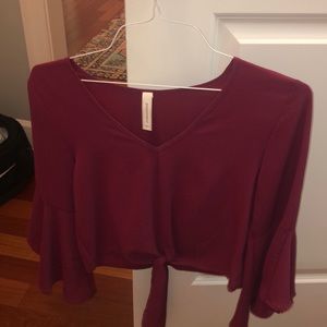 Red ruffled long sleeve top
